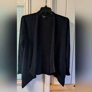 Eileen Fisher Wool Cardigan Open Front Black Thin Light Knit Sweater Spring XS